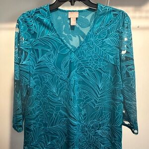 NWOT Chico's Teal Floral Blouse